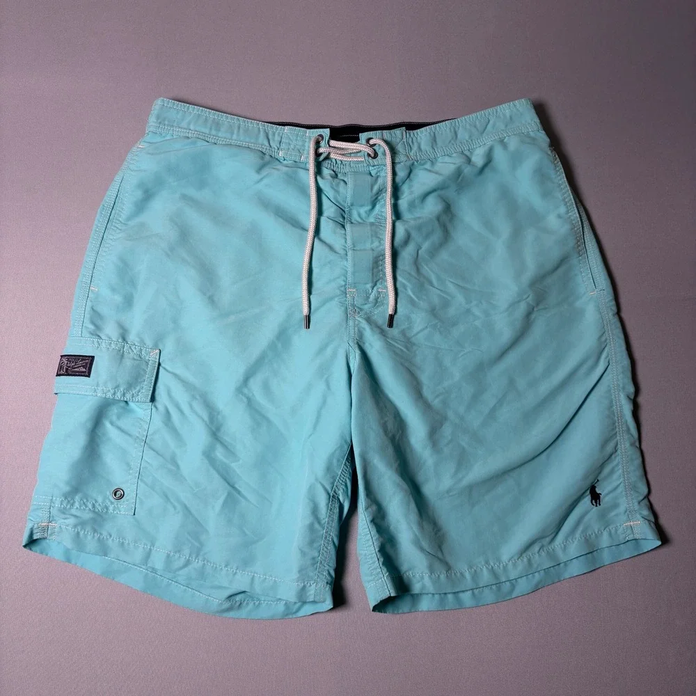 Polo Ralph Lauren Mens XL Blue Aqua Swim Trunks Cargo Pocket Y2K Cargo Shorts